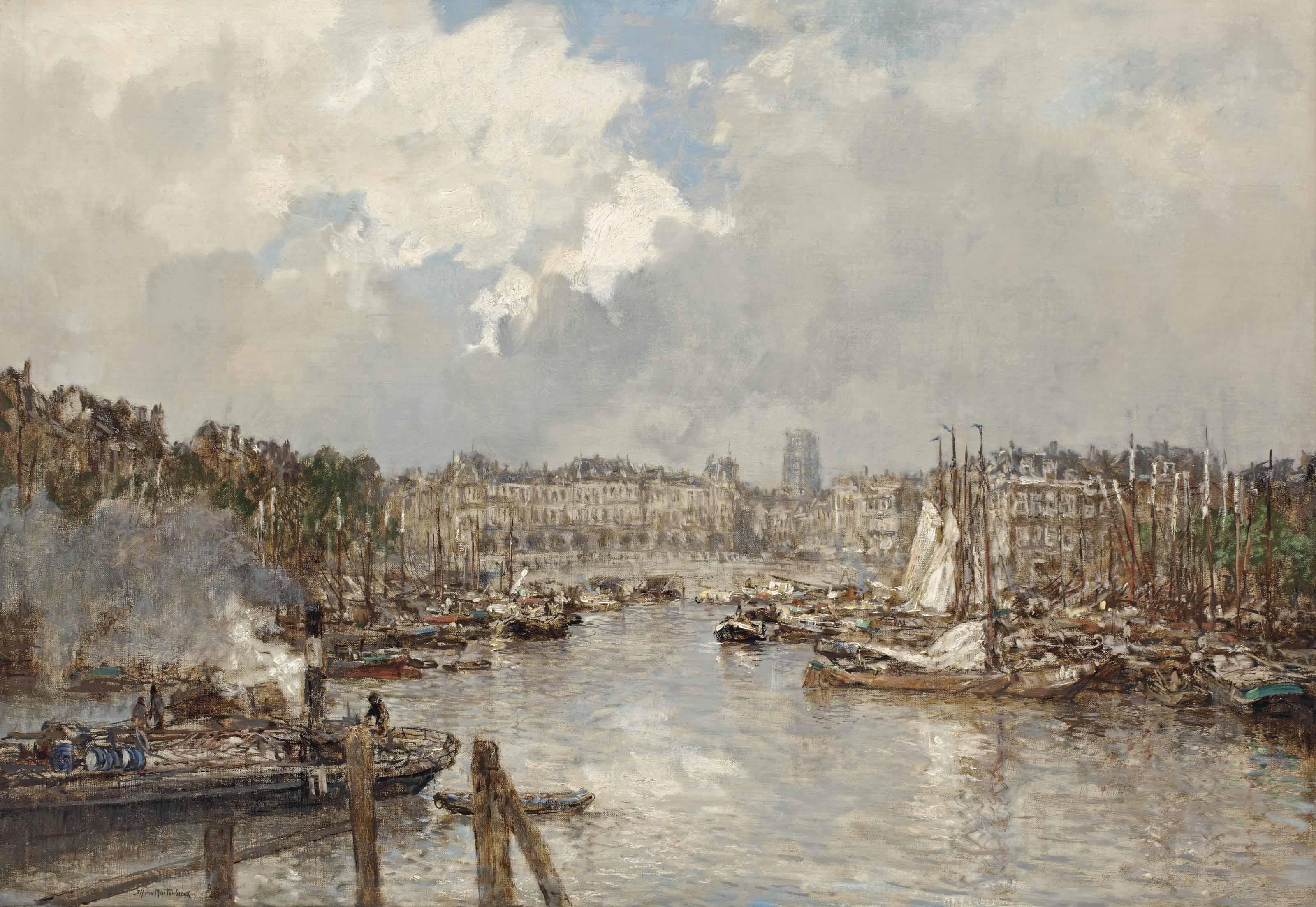 Johan Hendrik van Mastenbroek - A view of the Oude Haven and the Vischmarkt, with the Laurenskerk beyond, Rotterdam