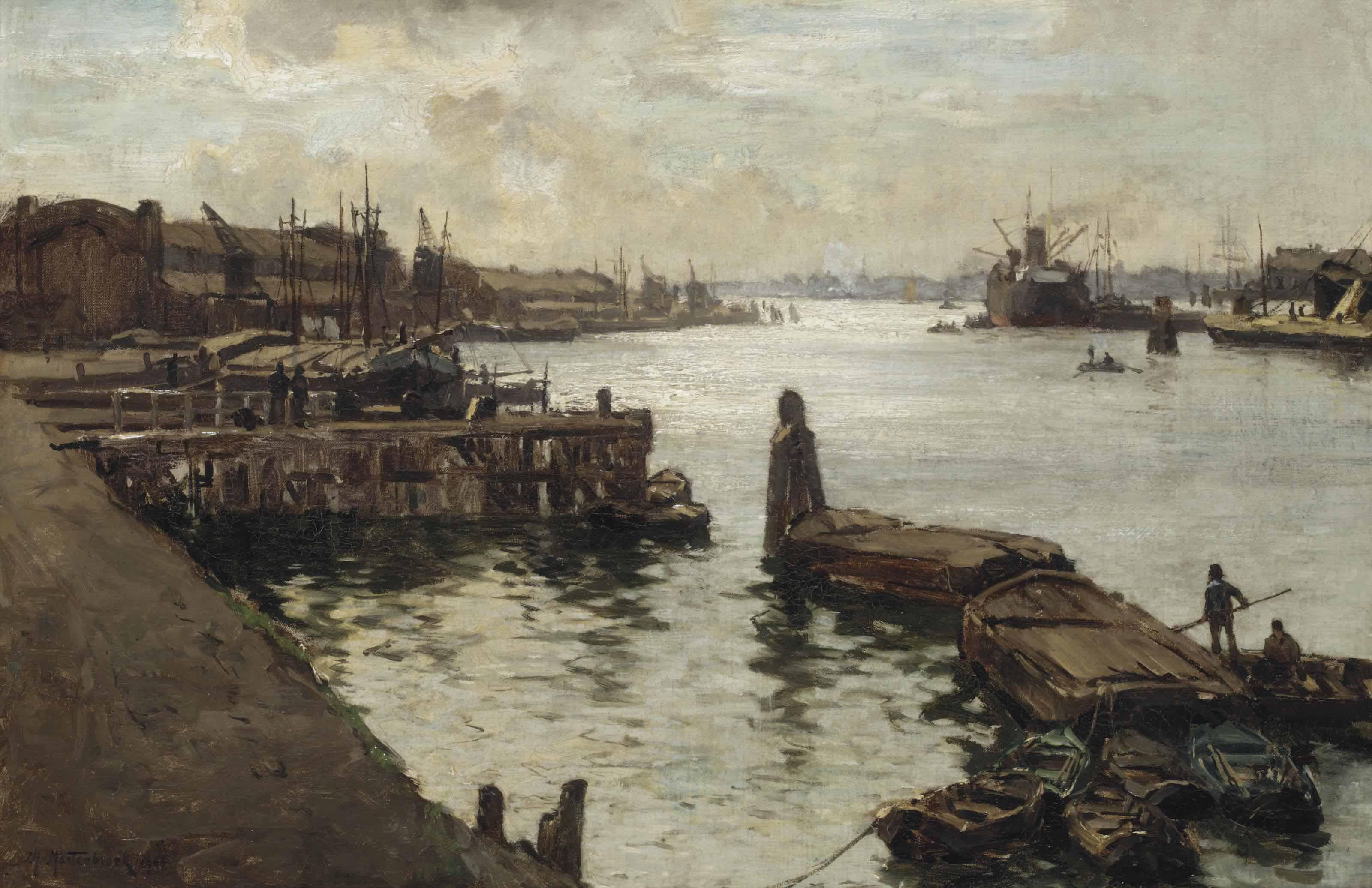 Johan Hendrik van Mastenbroek - A view of the Rotterdam harbour