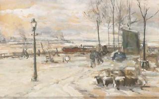 Johan Hendrik van Mastenbroek - A view of the Willemskade in winter, Rotterdam