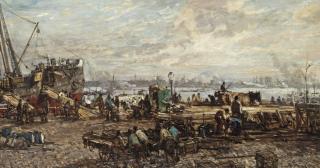 Johan Hendrik Van Mastenbroek - Bij Het Lossen Der Booten: Unloading The Boats In The Harbour Of Rotterdam