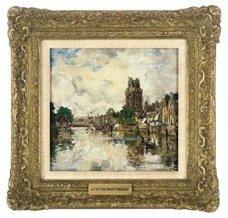 Johan Hendrik van Mastenbroek - Canal in Dordrecht with the tower of the Grote Kerk in the background