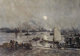 Johan Hendrik Van Mastenbroek - Matin d\'hiver sur la meuse à Rotterdam; bij den ingang der Leuvenhaven, Rotterdam.