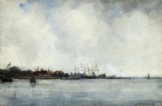 Johan Hendrik Van Mastenbroek - Moored boats in a harbour