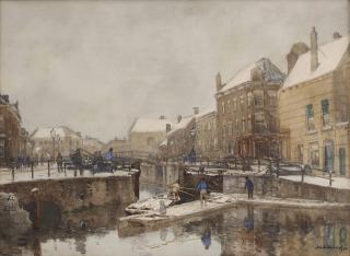 Johan Hendrik Van Mastenbroek - Punters on the canals of Schiedam