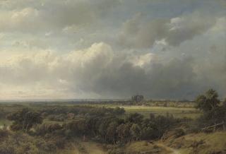 Johan Hendrik Weissenbruch - Gezicht op Haarlem: a panoramic view of Haarlem with the St. Bavokerk in the distance