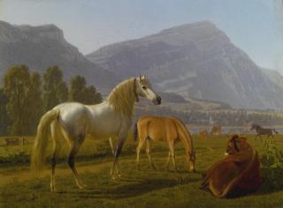 Johan Jakob Biedermann - Alpine Landscape With Horses