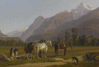 Johan Jakob Biedermann - Landscape With Ploughmen And Horses In The Canton Of Valais