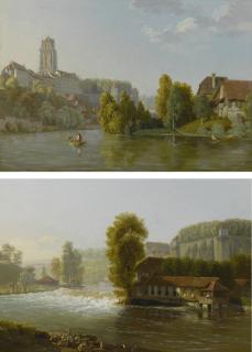 Johan Jakob Biedermann - Views Of The Old City Of Bern, A Pair