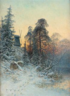 Johan Kindborg - Winter landscape with setting sun