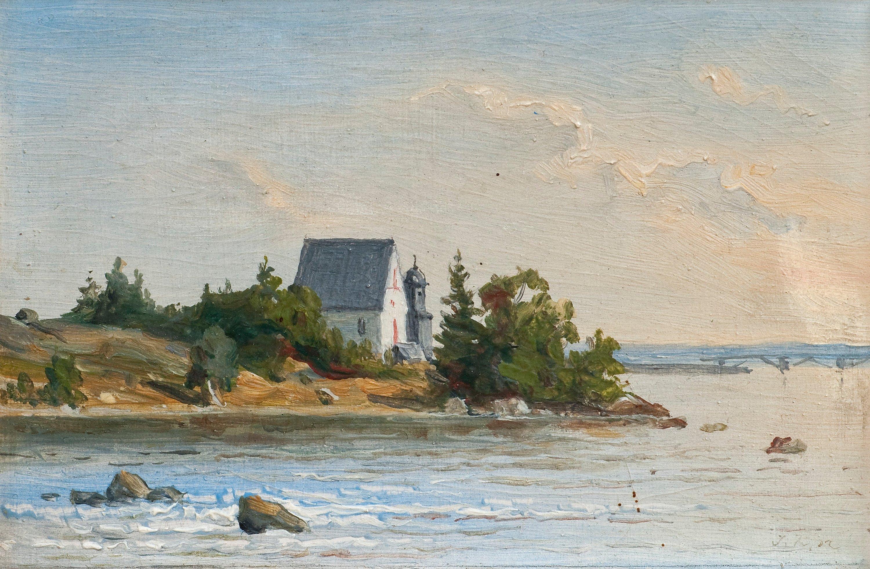 Johan Knutson - Coastal View With A Church.