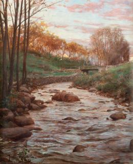 Johan Krouthén - Autumn landscape with bridge over stream