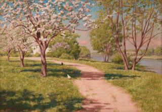 Johan Krouthén - Farm idyll with apple trees and pecking hens