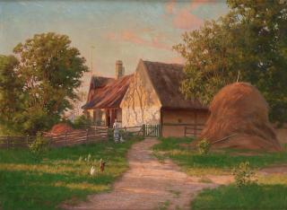 Johan Krouthén - Farm scene with chickens