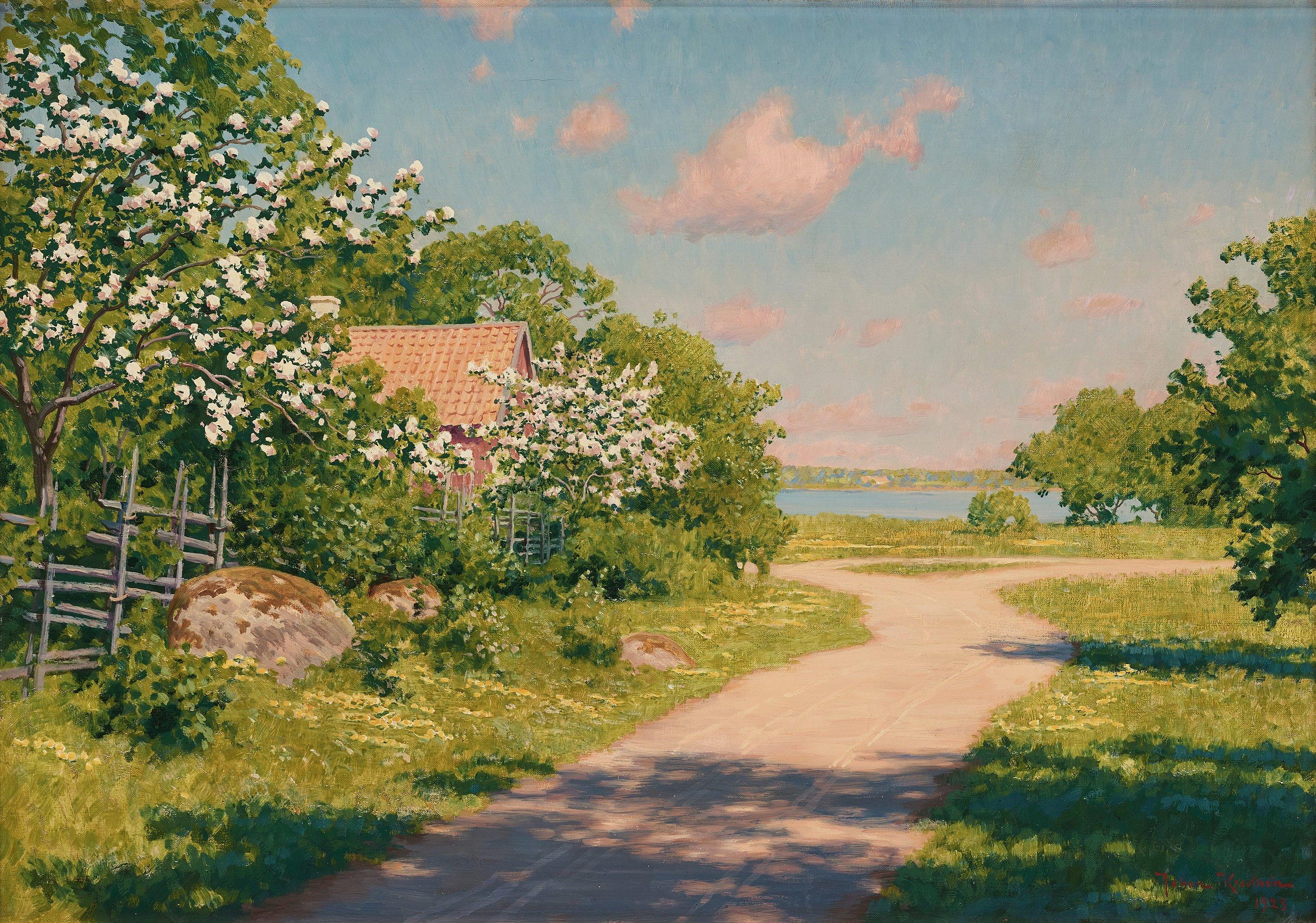 Johan Krouthén - Summer landscape with fruit trees in bloom
