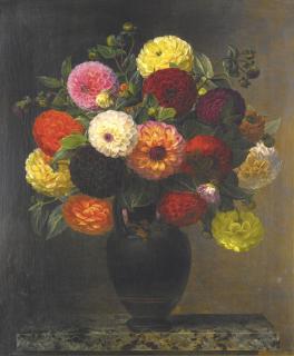 Johan Laurentz Jensen - Danish Still Life With Dahlias