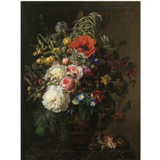 Johan Laurentz Jensen - Danish Stilleben Med Blomster I Græsk Vase (Still Life With Flowers In A Greek Vase)