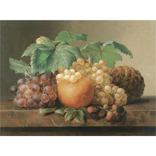 Johan Laurentz Jensen - Danish Stilleben Med Vindruer, Brombær, Appelsin Og Ananas (A Still Life Of Grapes, Blackberries, An Orange And A Pineapple)