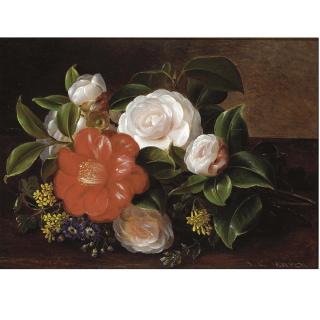 Johan Laurentz Jensen - Still Life Of Camellia And Roses; Still Life Of Anemones