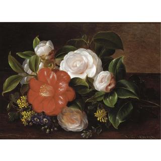 Johan Laurentz Jensen - Still Life Of Camellia And Roses