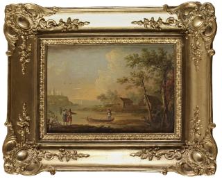 Johan Philip Korn - Insjölandskap med fiskare