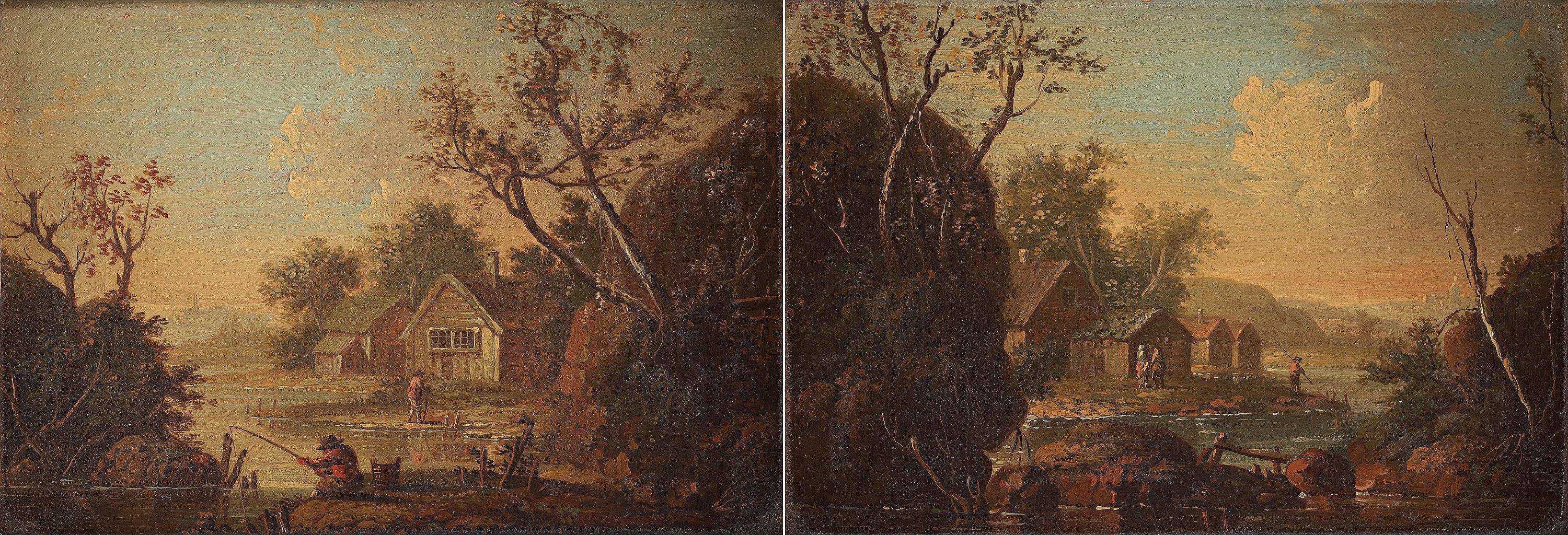 Johan Philip Korn - Landscapes with figures, a pair.