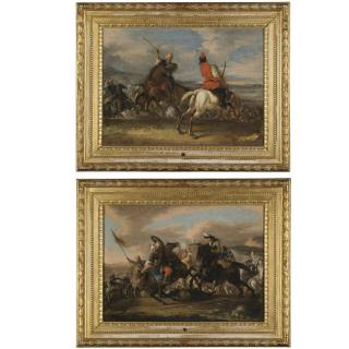 Johan Philip Lembke - A Cavalry Battle Between Turks And Christians, A Christian Officer Shooting A Pistol; A Cavalry Battle Between Turks And Christians, A Turk Raising His Spear