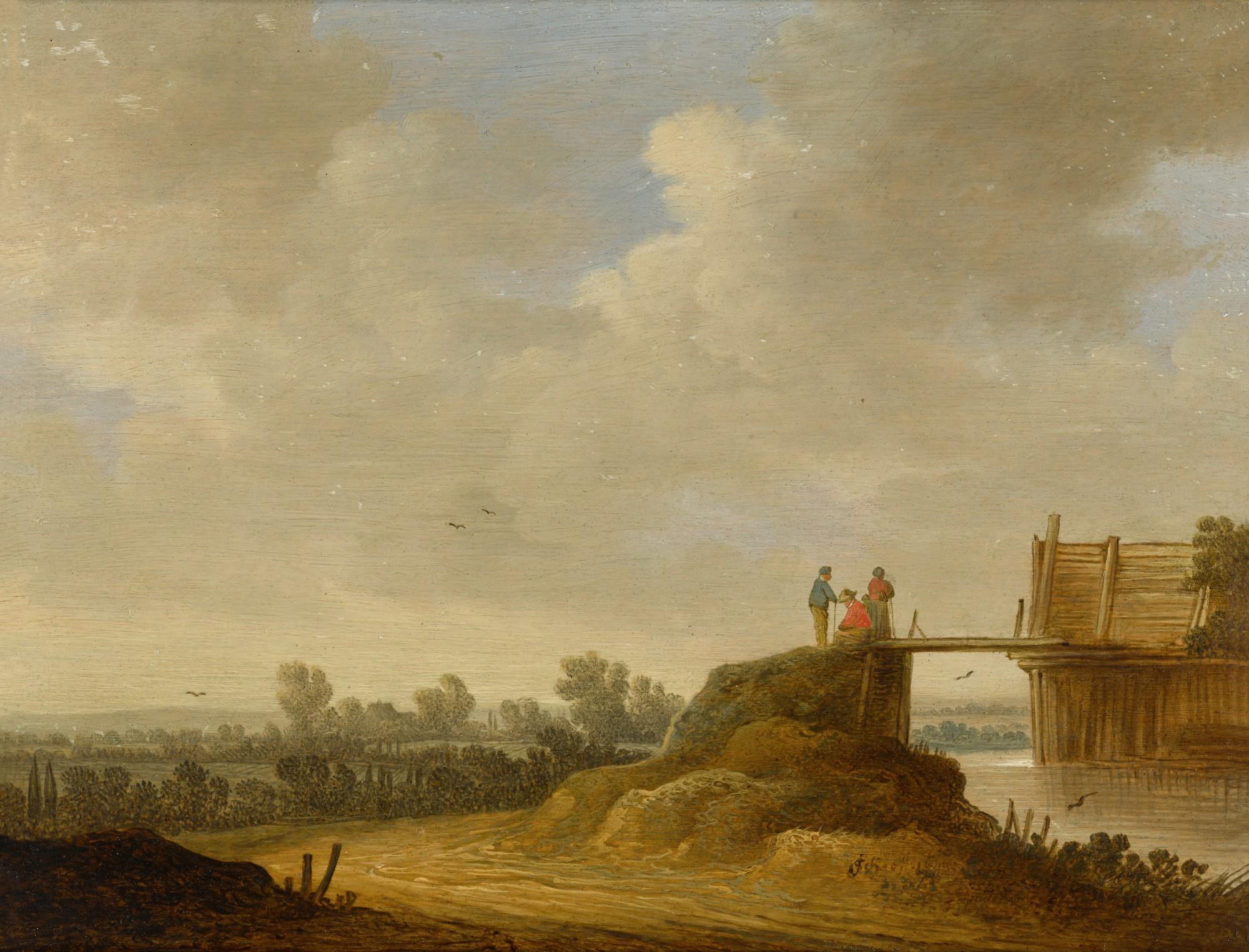Johan Pietersz. Schoeff - Extensive landscape with figures on a bridge
