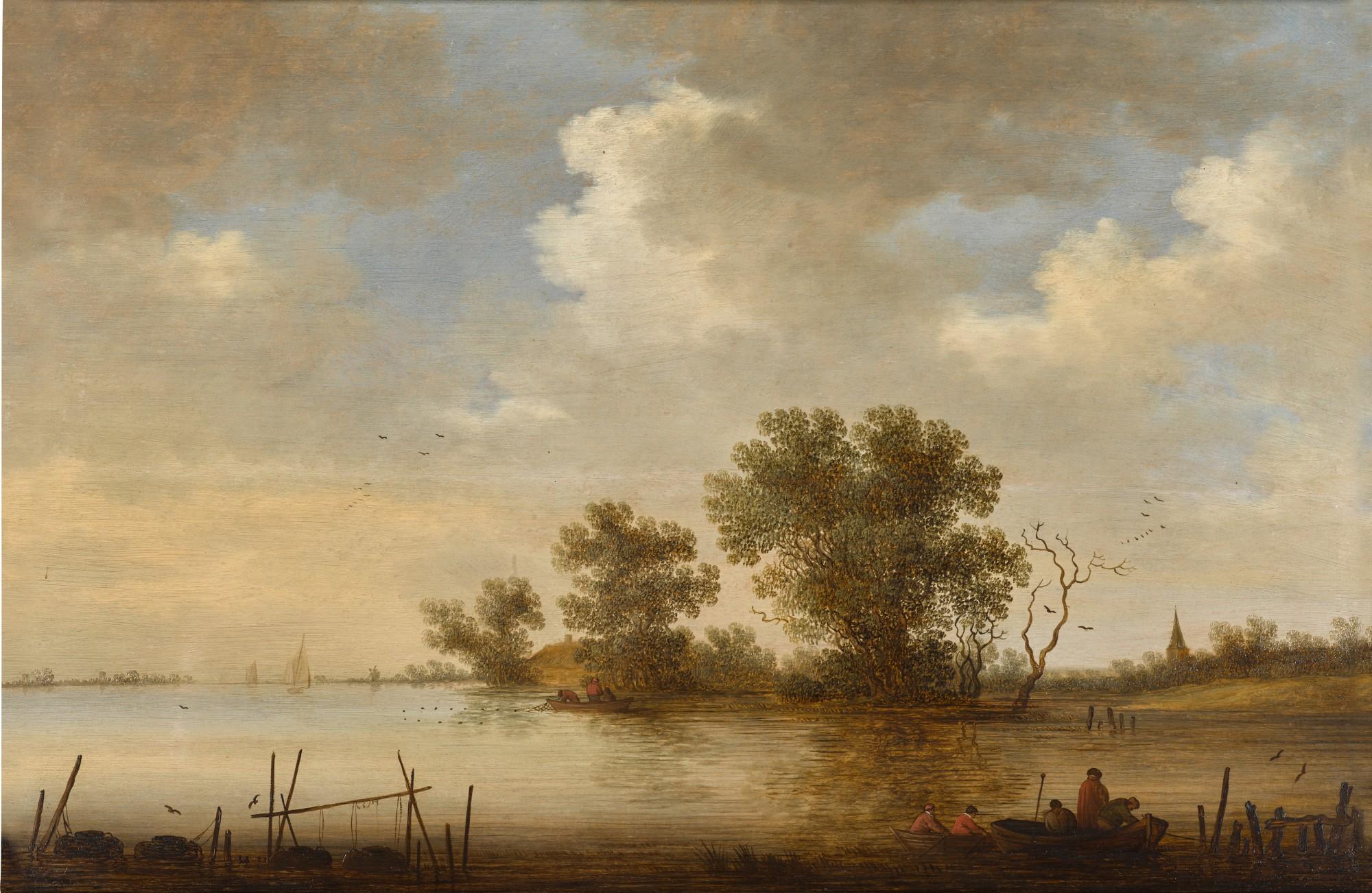 Johan Pietersz. Schoeff - River landscape with fishermen in a boat