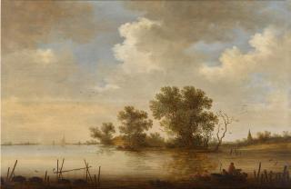 Johan Pietersz. Schoeff - River landscape with fishermen in a boat