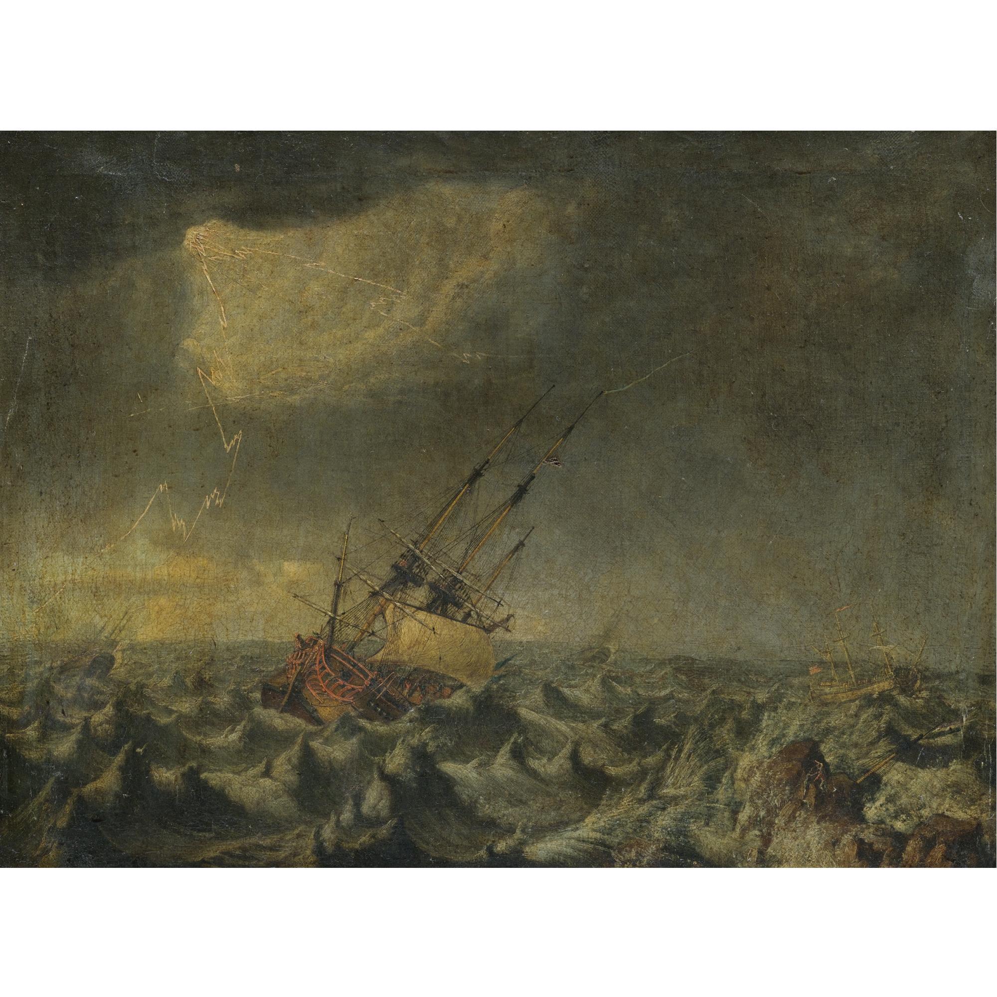 Johan Tietrich Schoultz - Ships In A Storm Floundering On Rocks