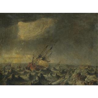 Johan Tietrich Schoultz - Ships In A Storm Floundering On Rocks