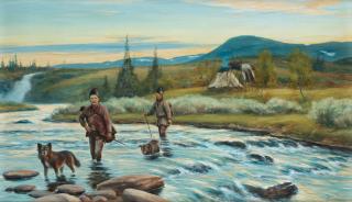 Johan Tirén - Sami boys crossing the river
