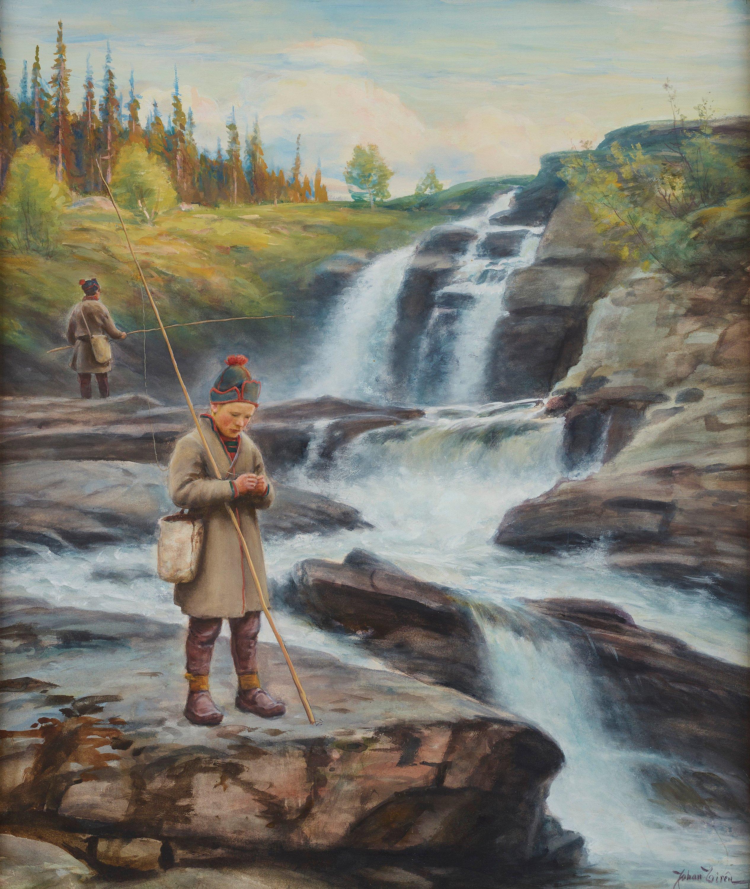 Johan Tirén - Young Sámi by the waterfall