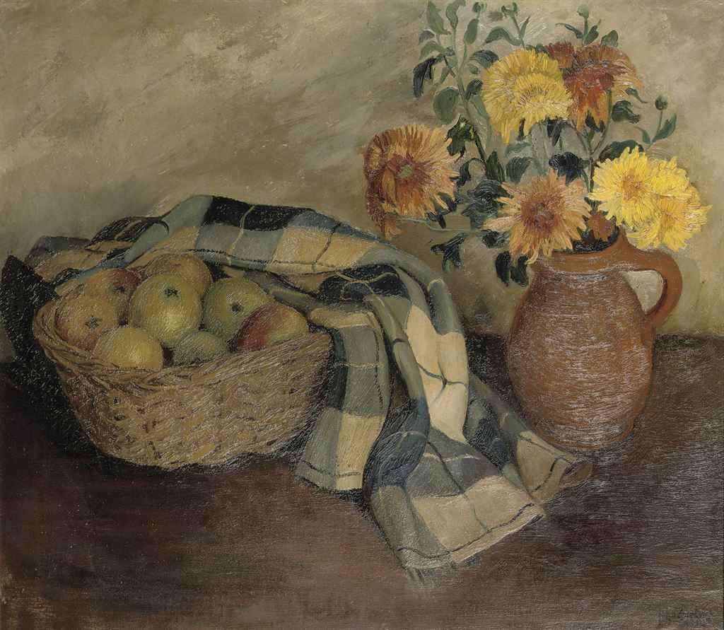 Johan van Zweden - A still life with apples in a basket