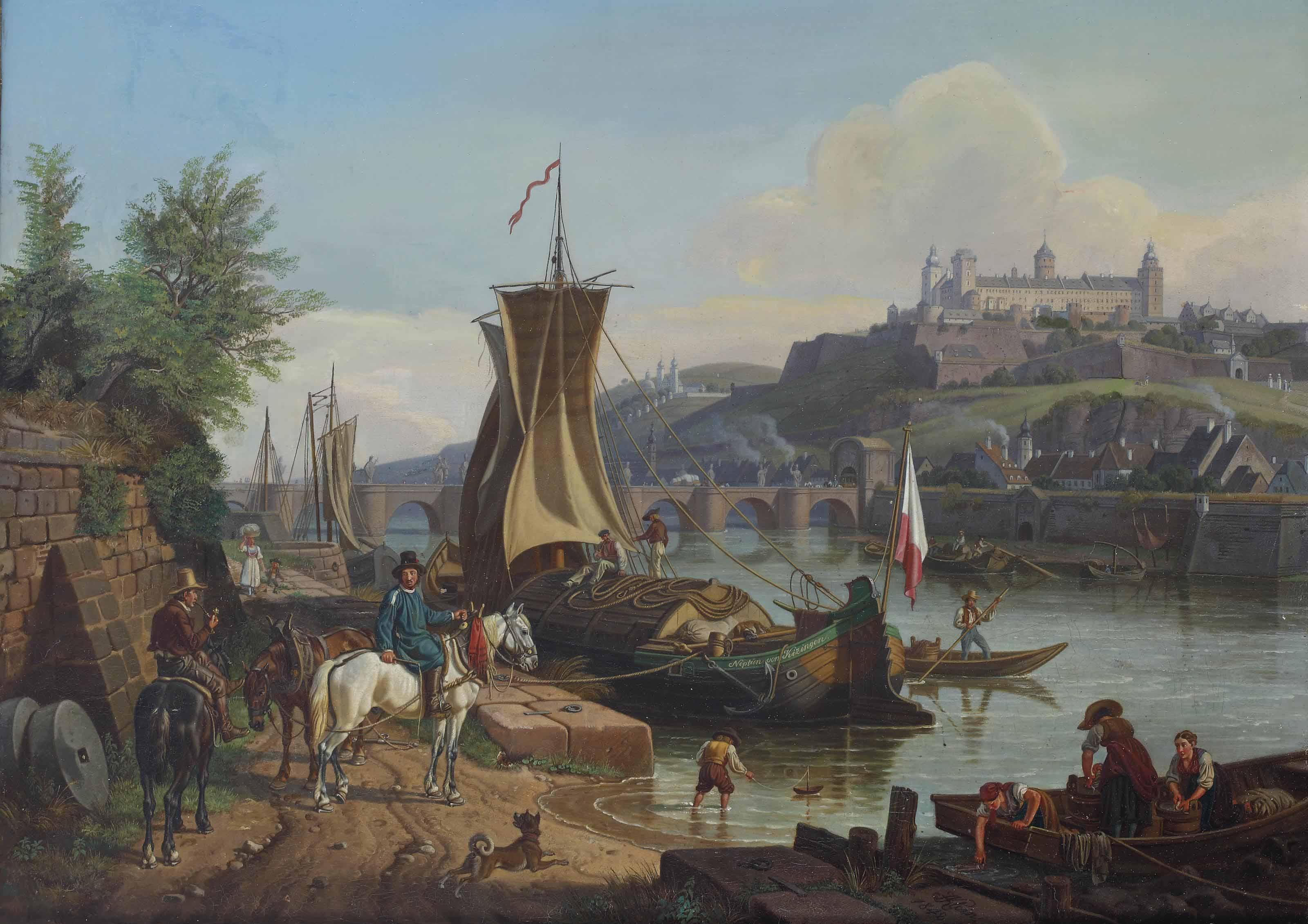 Johann Adam Klein - A view of Würtzburg with the Old Bridge and the Marienberg Fortress