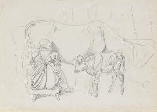 Johann Adam Klein - A woman milking a cow