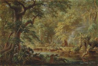 Johann Adolf Hoeffler - Brazilian Indian Camp Beside A River In The Rainforest