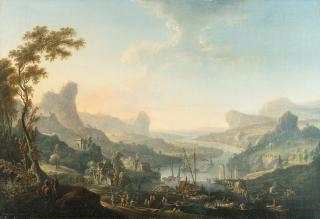 Johann Alexander Thiele - Flusslandschaft mit Felsen und Flößern (Elbsandsteingebirge)