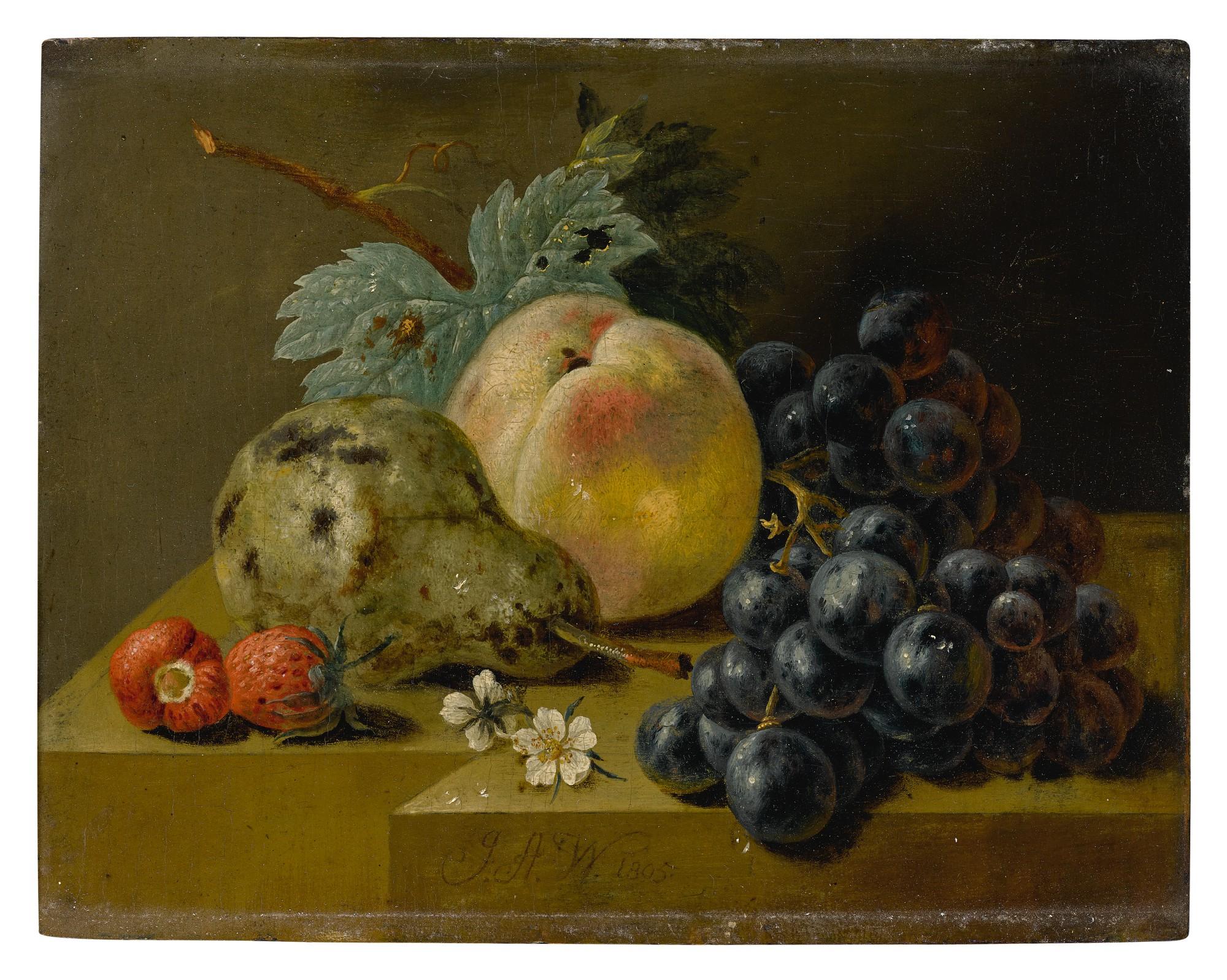 Johann Amandus Wink - Still life with ripening fruits on a stone ledge