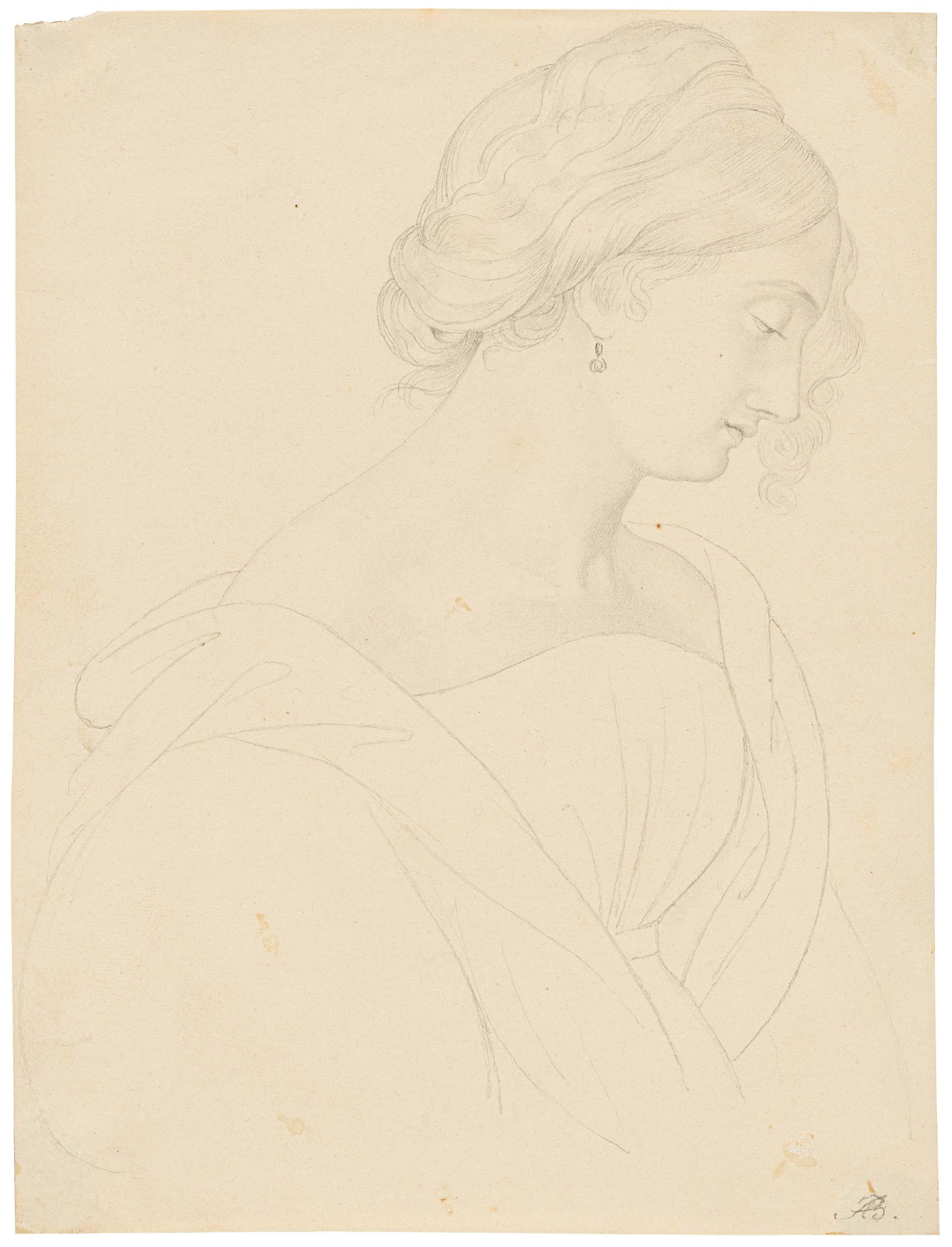 Johann Anton Alban Ramboux - Mädchenkopf im Profil nach rechts.