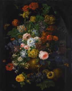 Johann Baptist Drechsler - A Still Life Of Flowers In A Vase With Butterflies 