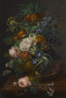 Johann Baptist Drechsler - Still Life Of Flowers In An Urn On A Marble Ledge