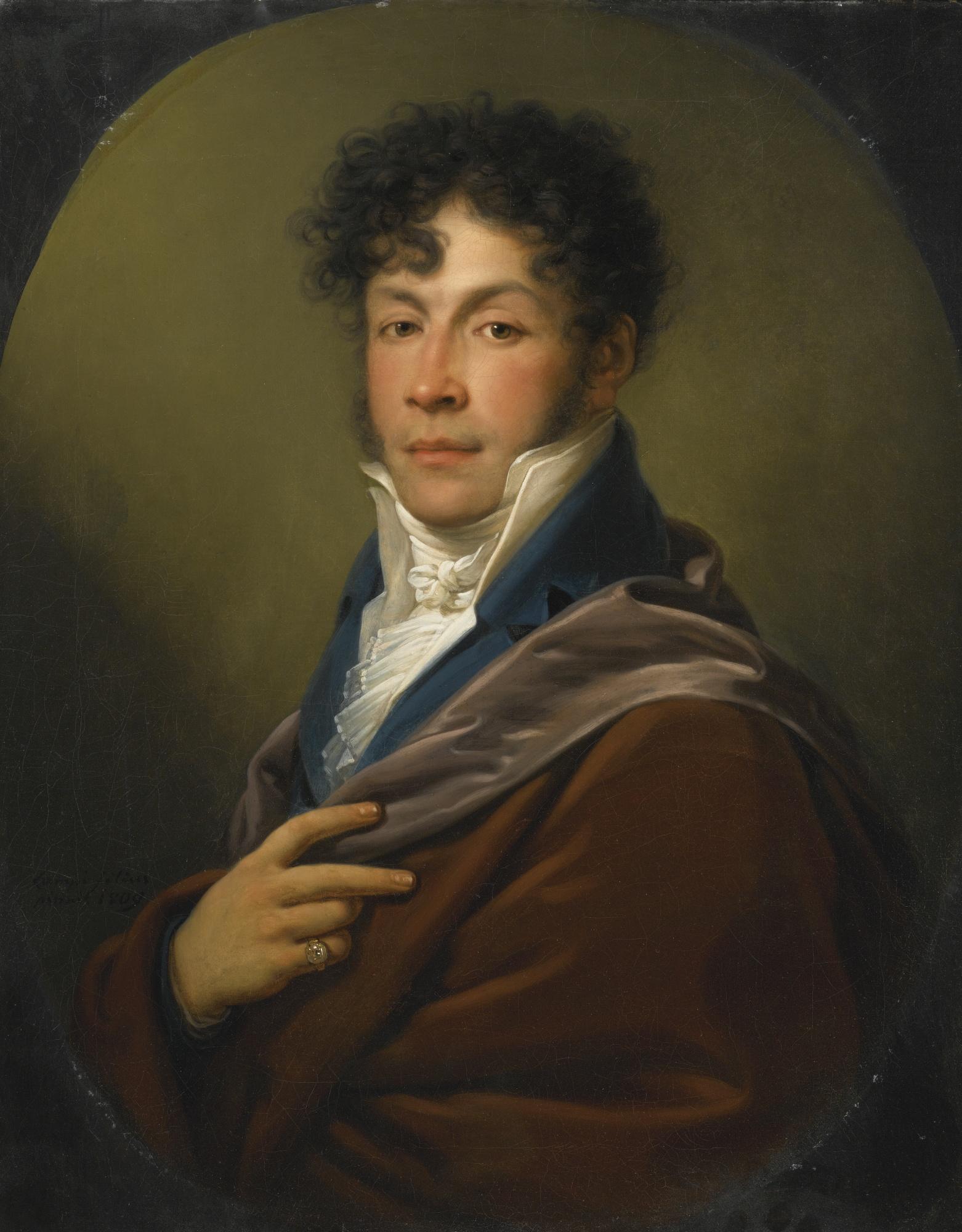 Johann Baptist Lampi The Younger - Portrait Of A Gentleman, Half Length, In A White Ruffled Shirt And Blue Jacket