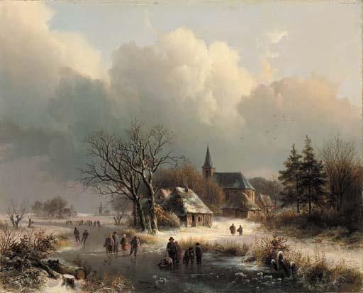 Johann Bernard Klombeck - Figures on a Frozen River in Winter