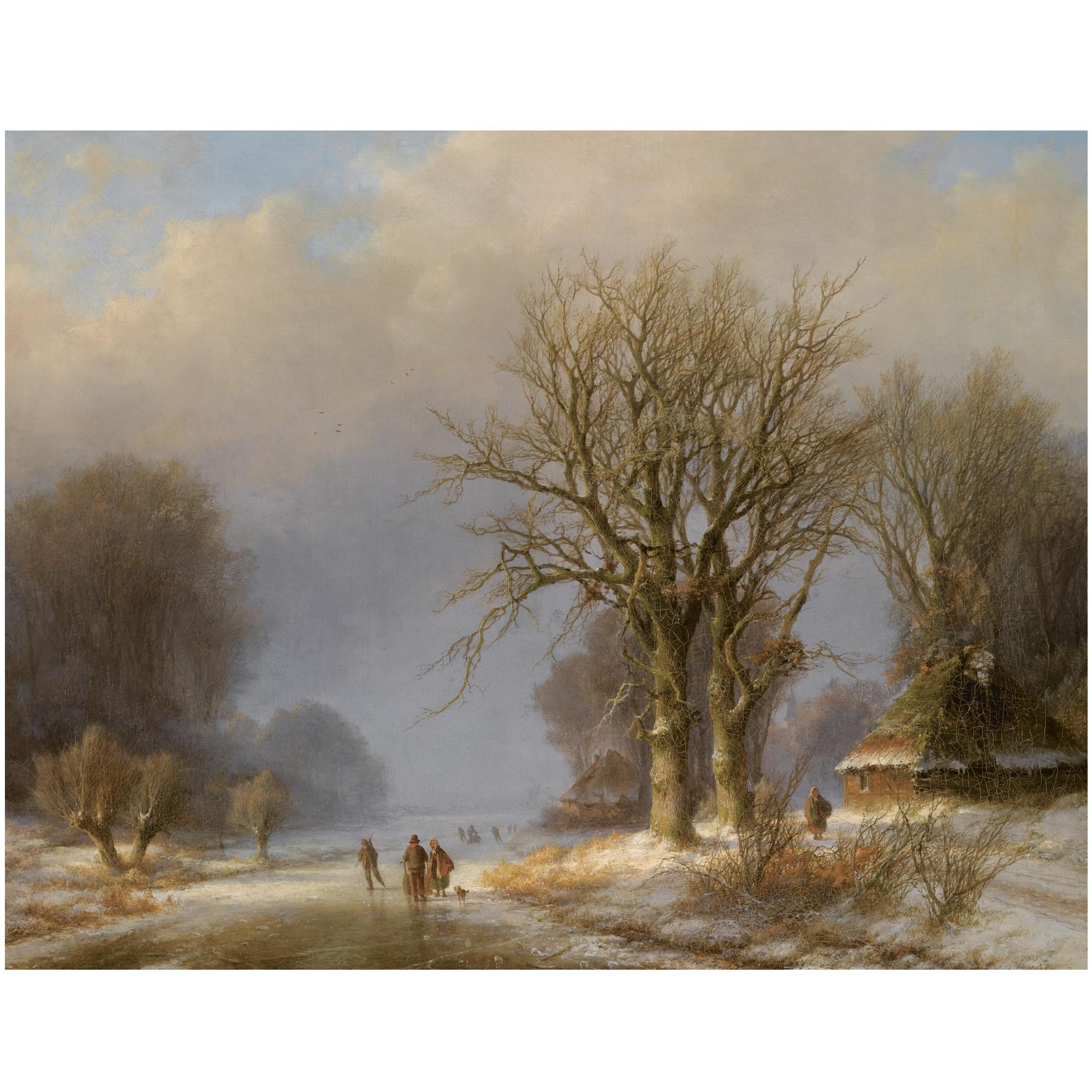 Johann Bernard Klombeck - German Figures On A Frozen Waterway