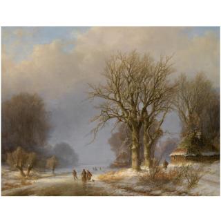Johann Bernard Klombeck - German Figures On A Frozen Waterway