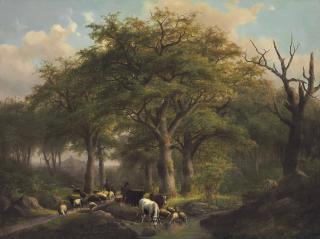 Johann Bernhard Klombeck - Forest Landscape with Herdsmen, Sheep and Cattle