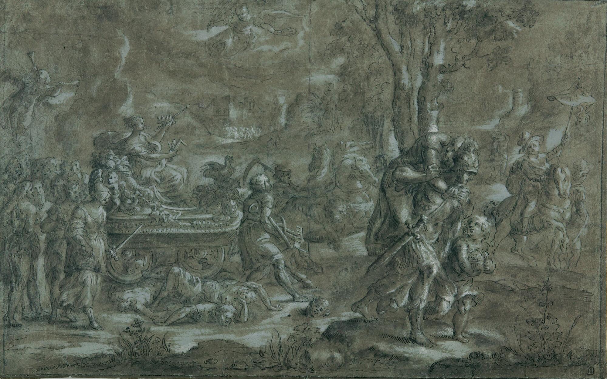 Johann Carl Loth - Aeneas trägt seinen Vater Anchises aus dem brennenden Troja.