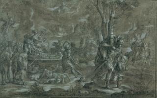 Johann Carl Loth - Aeneas trägt seinen Vater Anchises aus dem brennenden Troja.