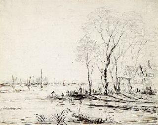 Johann Christian Brand - Flusslandschaft mit Fischern